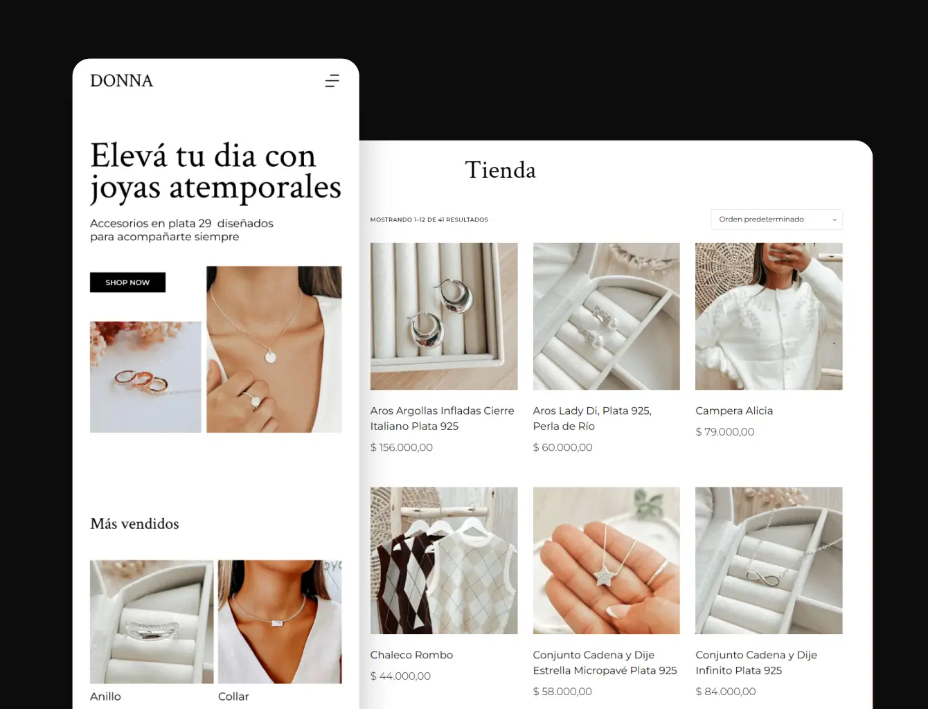 imagenes de muestra de la tienda online 'Donna Joyas'
